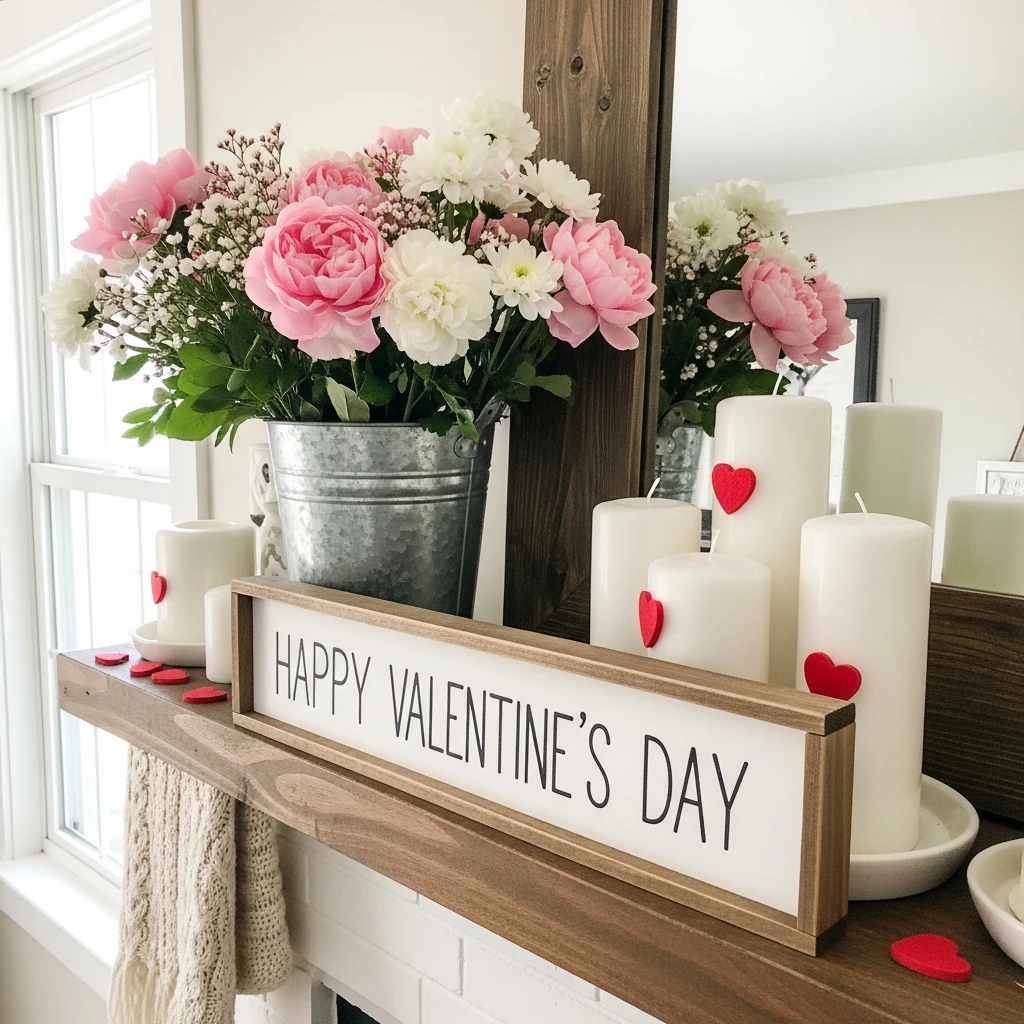 Cozy Farmhouse Signs - 50 Beautiful and Budget-Friendly Valentine's Mantel Decor Ideas