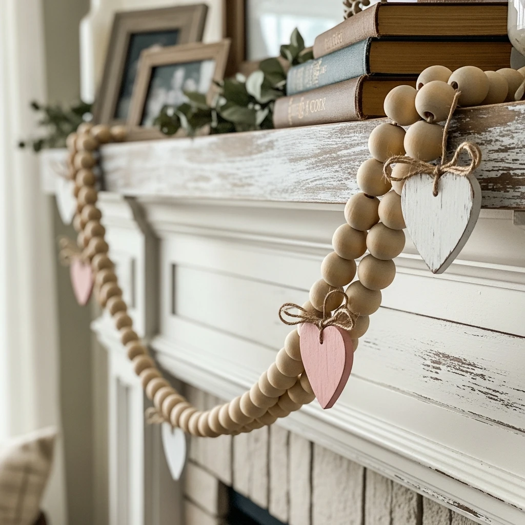 Cozy Beaded Garland - 50 Beautiful and Budget-Friendly Valentine's Mantel Decor Ideas