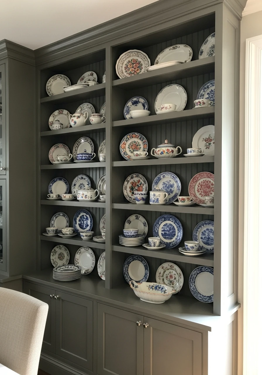 Showcase Decorative Plates - 50 Dining Room Built-In Ideas for a Custom High-End Look
