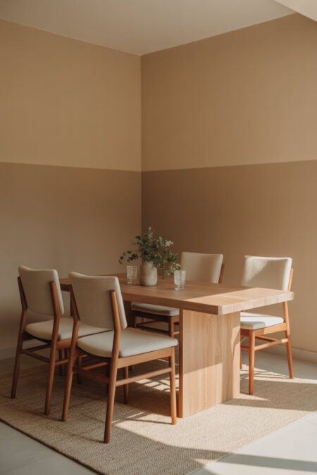modern dining room with beige and taupe walls