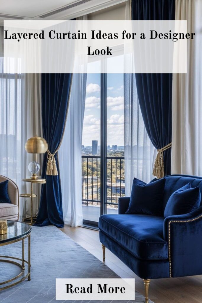 Layered curtain ideas combining sheer curtains and drapery panels for a designer living room look with enhanced light control and elegance