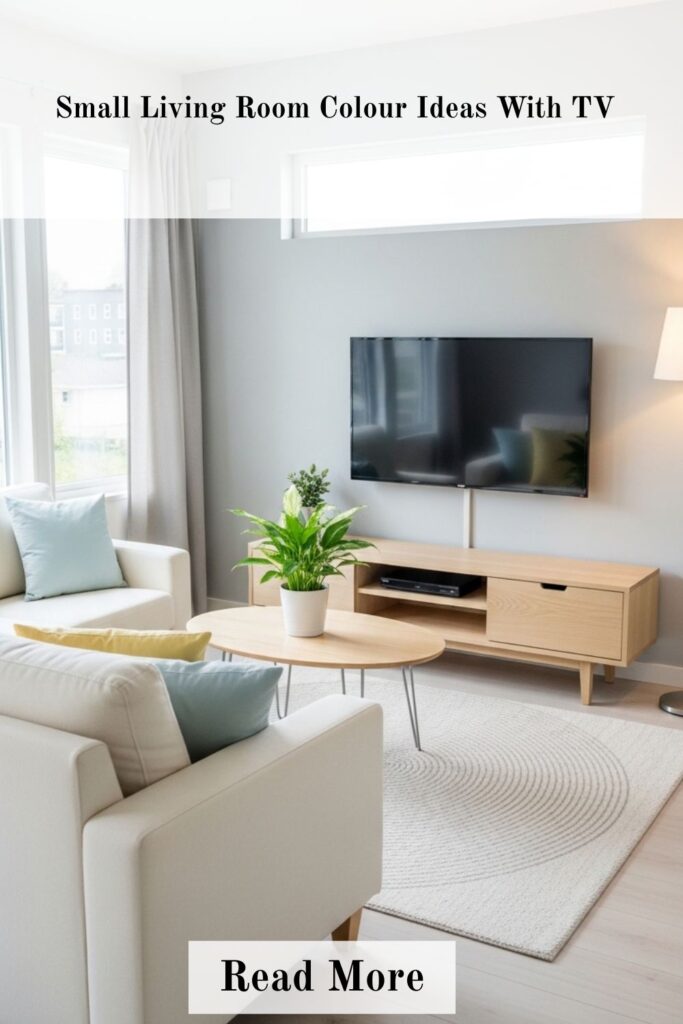 Small living room colour ideas with TV using neutral tones and soft accent colors for a modern look