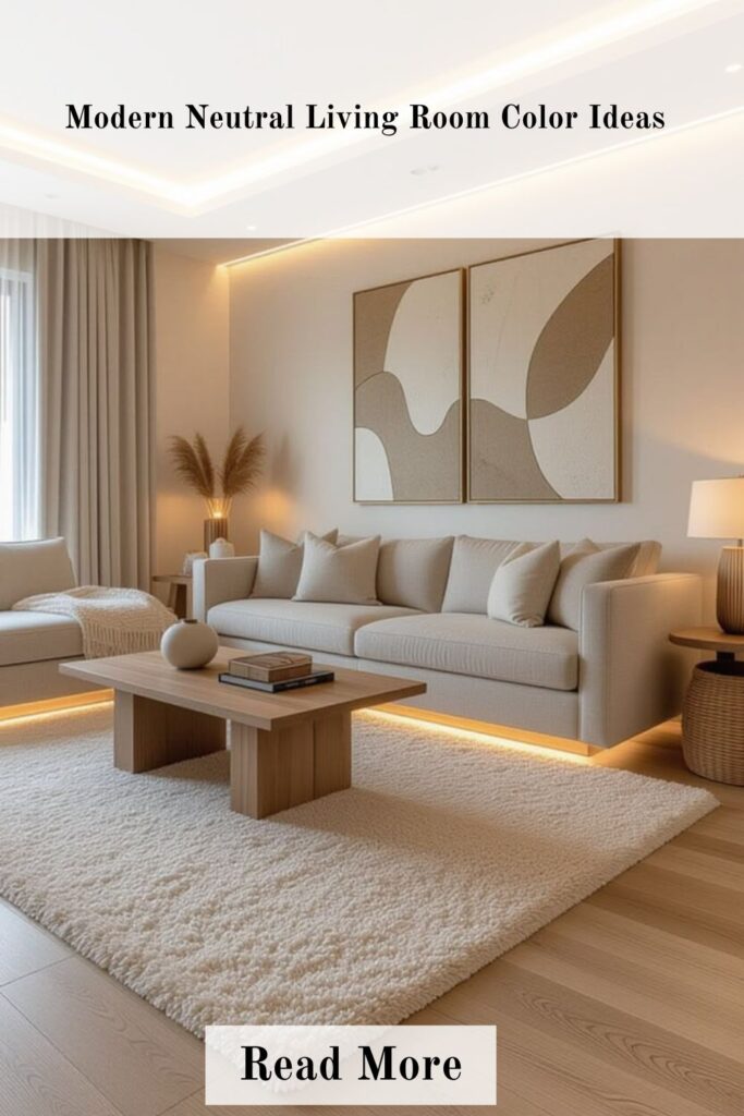 Modern neutral living room color ideas with beige and gray tones, minimal decor, and a clean, cozy aesthetic