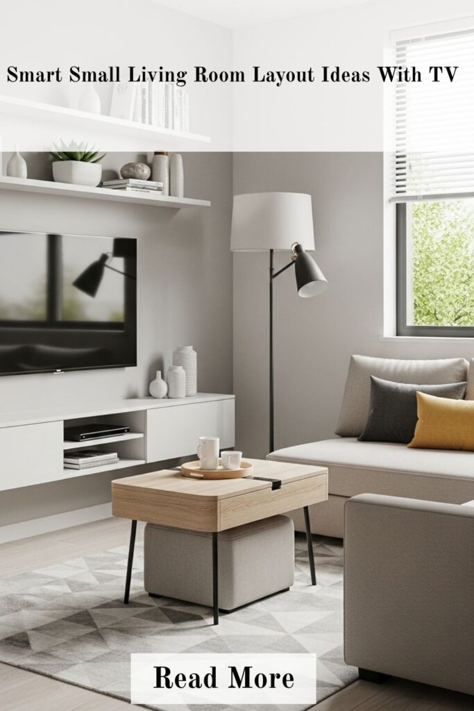 Smart small living room layout ideas with TV using space-saving furniture and wall-mounted setup